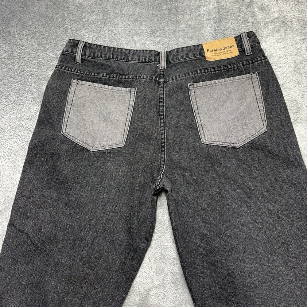 Patchwork Jeans Men's Size 34x26 Black Gray Colorblock Straight Denim‎ Pants